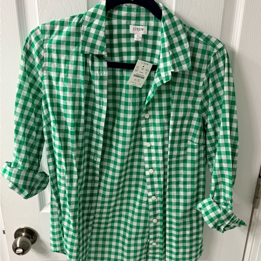 J. Crew Vibrant Green Checkered Shirt